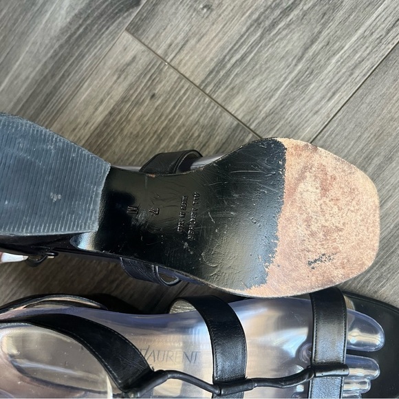 Yves Saint Laurent Italy YSL Black leather Strappy Sandals vintage block heel 7 - Picture 10 of 14